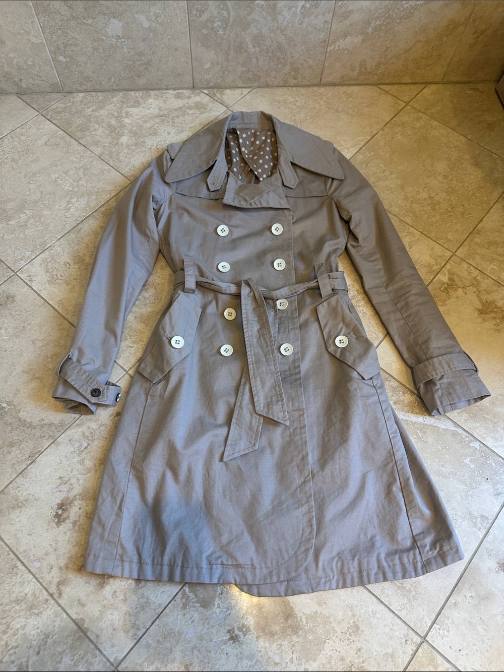 Barneys New York Taupe Double-Breasted Trench Coat